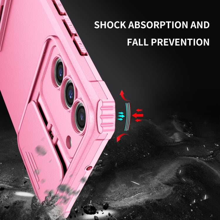 For Samsung Galaxy S22+ 5G Stereoscopic Holder Sliding Camshield Phone Case(Pink) - Galaxy S22+ 5G Cases by buy2fix | Online Shopping UK | buy2fix