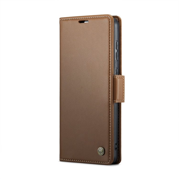 For Samsung Galaxy S21 FE 5G CaseMe 023 Butterfly Buckle Litchi Texture RFID Anti-theft Leather Phone Case(Brown) - Galaxy Phone Cases by CaseMe | Online Shopping UK | buy2fix