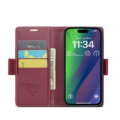 For iPhone 15 Plus CaseMe 023 Butterfly Buckle Litchi Texture RFID Anti-theft Leather Phone Case(Wine Red) - iPhone 15 Plus Cases by CaseMe | Online Shopping UK | buy2fix