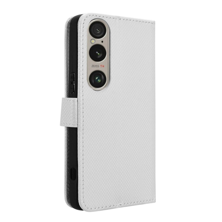 For Sony Xperia 1 VI 2024 Diamond Texture Leather Phone Case(White) - Sony Cases by buy2fix | Online Shopping UK | buy2fix