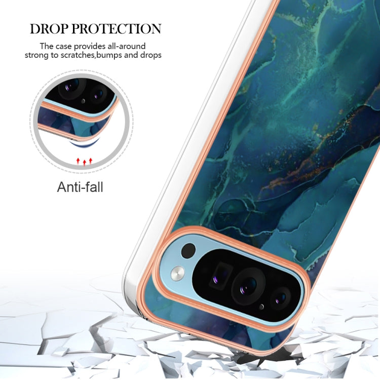 For Google Pixel 9 / 9 Pro Electroplating Marble Dual-side IMD Phone Case(Green 017) - Google Cases by buy2fix | Online Shopping UK | buy2fix