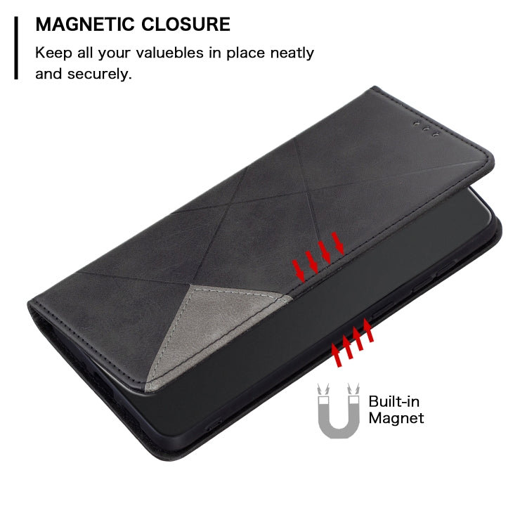 For Xiaomi Redmi Note 13 Rhombus Texture Magnetic Leather Phone Case(Black) - Xiaomi Cases by buy2fix | Online Shopping UK | buy2fix