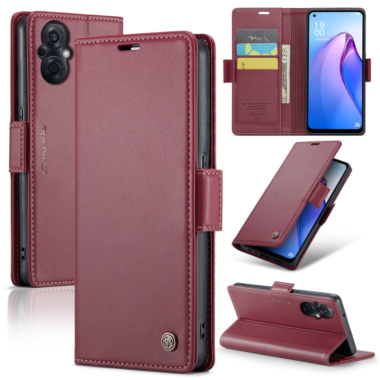 For OPPO Reno8 Lite Global CaseMe 023 Butterfly Buckle Litchi Texture RFID Anti-theft Leather Phone Case(Wine Red) - OPPO Cases by CaseMe | Online Shopping UK | buy2fix