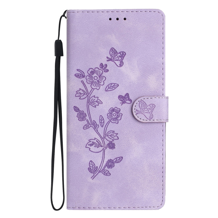 For iPhone 16 Flower Butterfly Embossing Pattern Leather Phone Case(Purple) - iPhone 16 Cases by buy2fix | Online Shopping UK | buy2fix