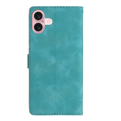 For iPhone 16 Plus Flower Butterfly Embossing Pattern Leather Phone Case(Sky Blue) - iPhone 16 Plus Cases by buy2fix | Online Shopping UK | buy2fix