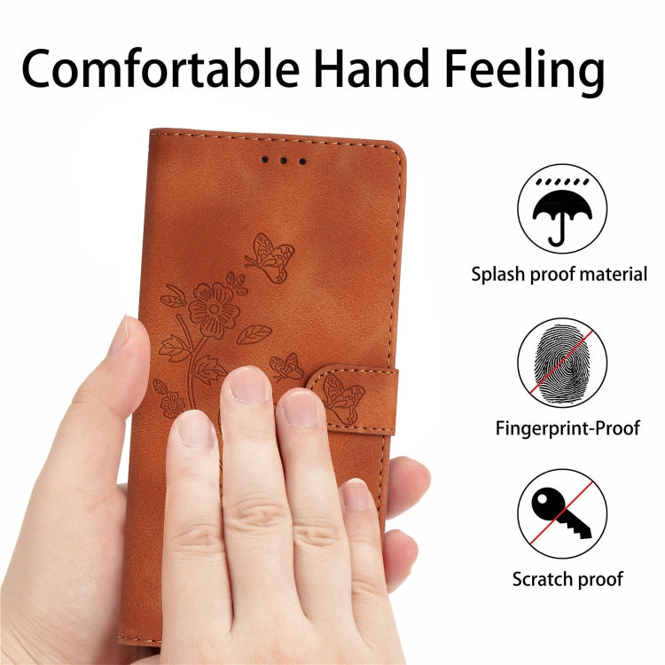 For iPhone 16 Pro Flower Butterfly Embossing Pattern Leather Phone Case(Brown) - iPhone 16 Pro Cases by buy2fix | Online Shopping UK | buy2fix