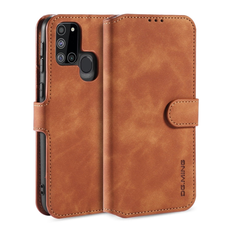 For Samsung Galaxy A21s DG.MING Retro Oil Side Horizontal Flip Case with Holder & Card Slots & Wallet(Brown) - Galaxy Phone Cases by DG.MING | Online Shopping UK | buy2fix