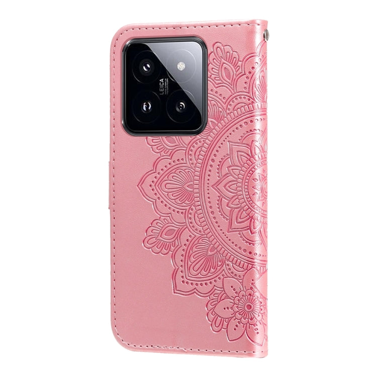 For Xiaomi 14 Pro 7-petal Flowers Embossing Leather Phone Case(Rose Gold) - 14 Pro Cases by buy2fix | Online Shopping UK | buy2fix