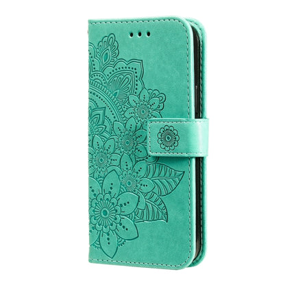 For Xiaomi 14 7-petal Flowers Embossing Leather Phone Case(Green) - 14 Cases by buy2fix | Online Shopping UK | buy2fix