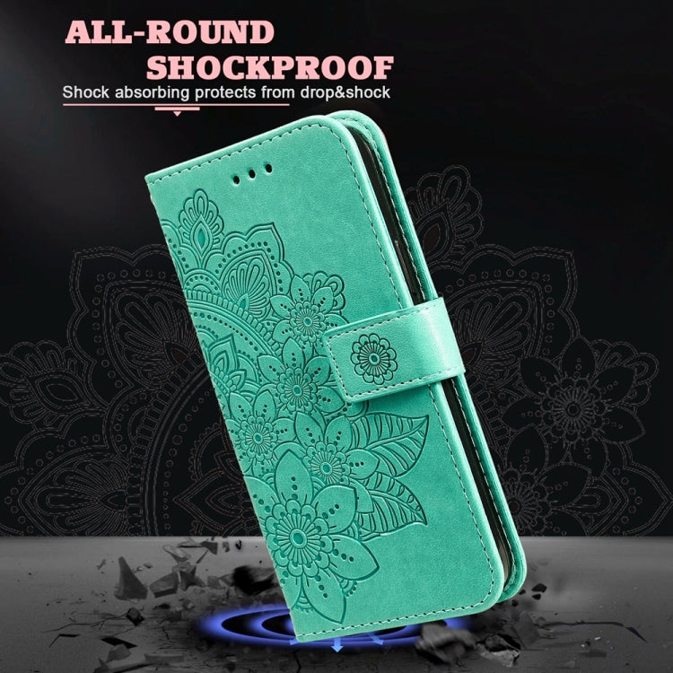 For Xiaomi 14 7-petal Flowers Embossing Leather Phone Case(Green) - 14 Cases by buy2fix | Online Shopping UK | buy2fix