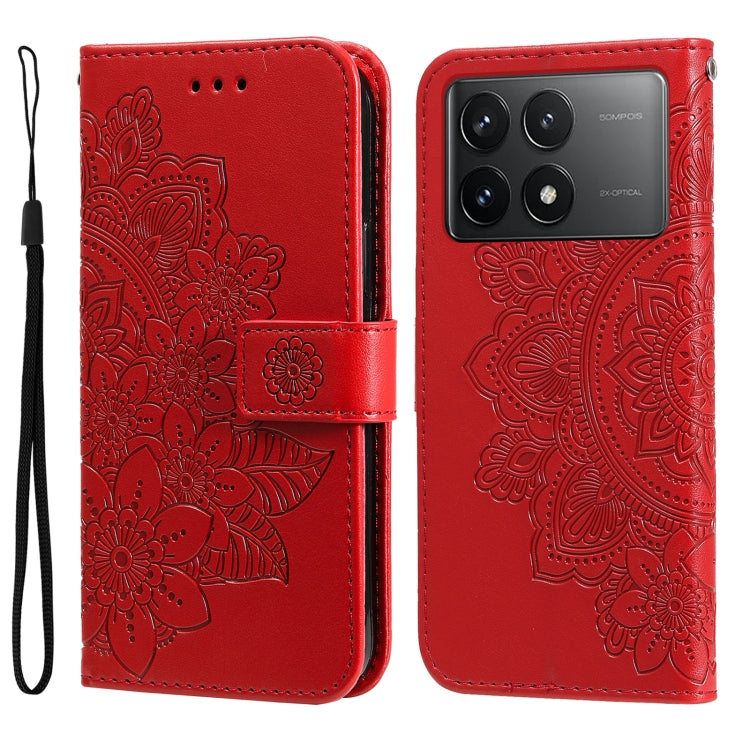 For Xiaomi Redmi K70 / K70 Pro 7-petal Flowers Embossing Leather Phone Case(Red) - K70 Pro Cases by buy2fix | Online Shopping UK | buy2fix