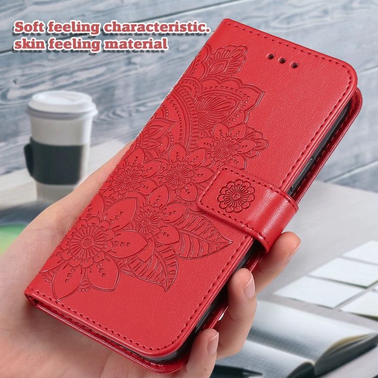 For Xiaomi Redmi K70 / K70 Pro 7-petal Flowers Embossing Leather Phone Case(Red) - K70 Pro Cases by buy2fix | Online Shopping UK | buy2fix