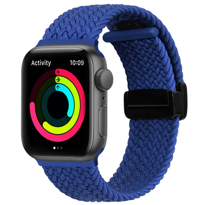 Magnetic Fold Clasp Woven Watch Band For Apple Watch 8 45mm(Blue) - Watch Bands by buy2fix | Online Shopping UK | buy2fix