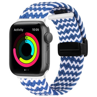 Magnetic Fold Clasp Woven Watch Band For Apple Watch 42mm(Blue White) - Watch Bands by buy2fix | Online Shopping UK | buy2fix