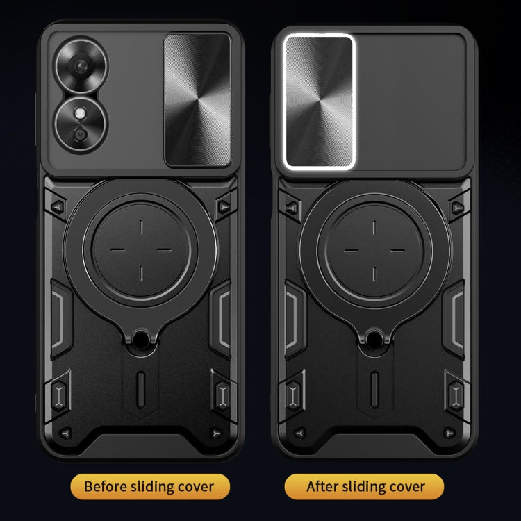 For OPPO A17 4G CD Texture Sliding Camshield Magnetic Holder Phone Case(Black) - OPPO Cases by buy2fix | Online Shopping UK | buy2fix
