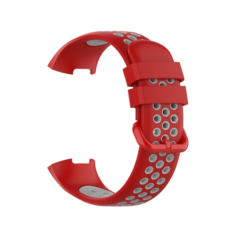 For Fitbit Charge 4 / Charge 3 / Charge 3 SE Watch Button Two Colors Silicone Replacement Strap Watchband(Red Grey) - Watch Bands by buy2fix | Online Shopping UK | buy2fix