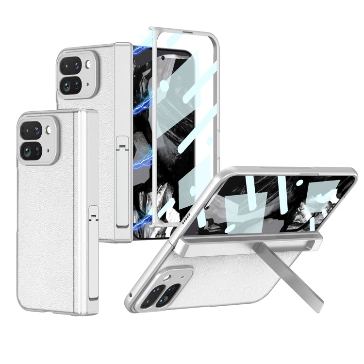 For Google Pixel 9 Pro Fold GKK Integrated Fold Hinge Leather Phone Case with Holder(White) - Google Cases by GKK | Online Shopping UK | buy2fix