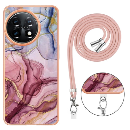 For OnePlus 11 Electroplating Marble Dual-side IMD Phone Case with Lanyard(Rose Red 014) - OnePlus Cases by buy2fix | Online Shopping UK | buy2fix