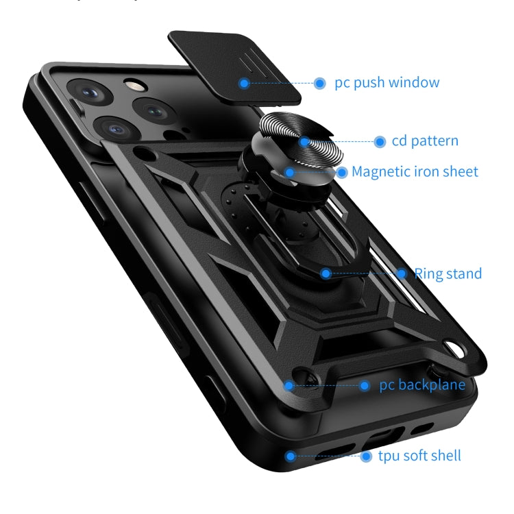 For iPhone 16 Pro Sliding Camera Cover Design TPU+PC Phone Case(Black) - iPhone 16 Pro Cases by buy2fix | Online Shopping UK | buy2fix