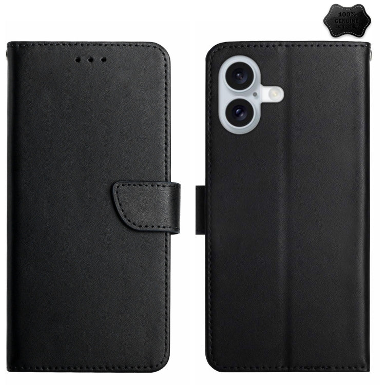 For iPhone 16 Plus Genuine Leather Fingerprint-proof Flip Phone Case(Black) - iPhone 16 Plus Cases by buy2fix | Online Shopping UK | buy2fix