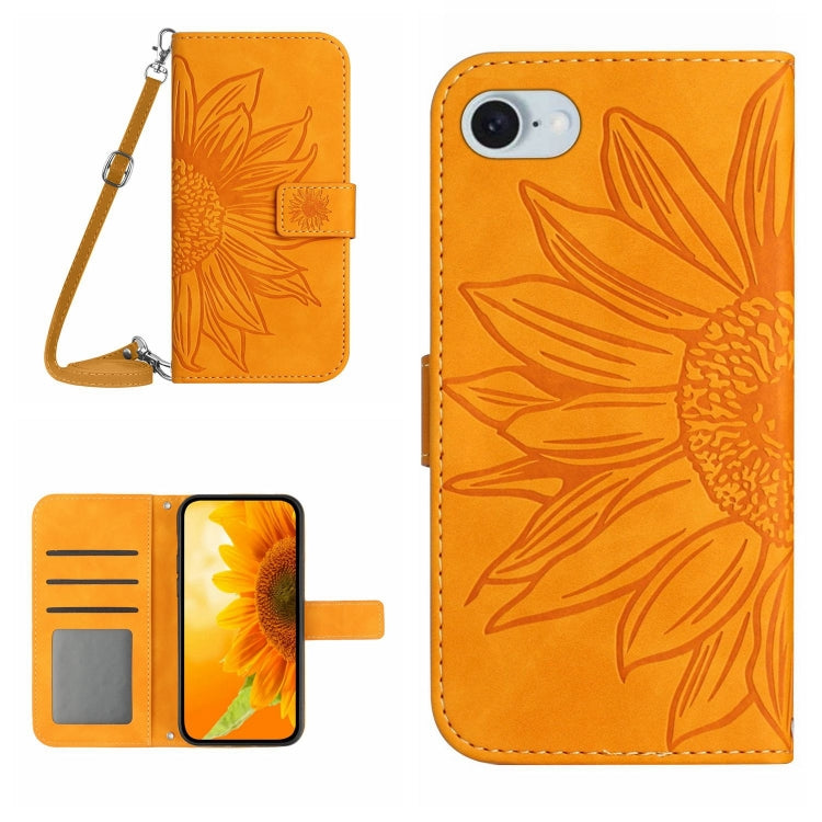 For iPhone SE 2024 Skin Feel Sun Flower Embossed Flip Leather Phone Case with Lanyard(Yellow) - More iPhone Cases by buy2fix | Online Shopping UK | buy2fix