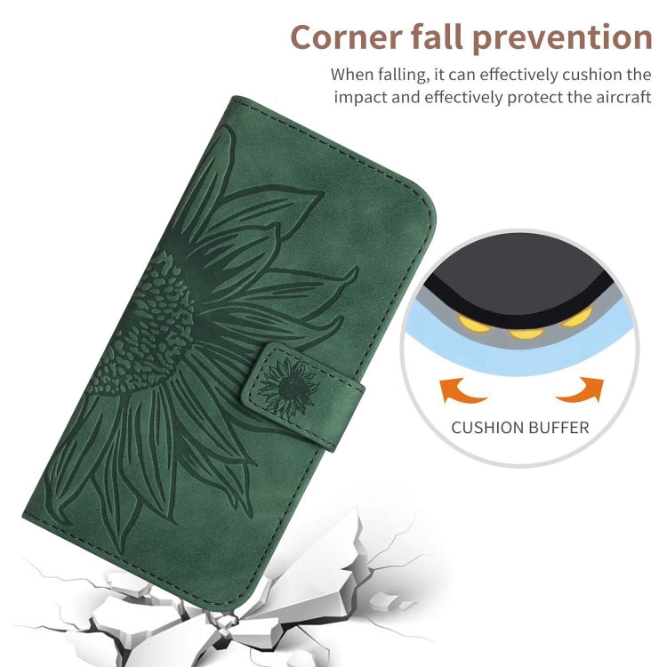 For iPhone SE 2024 Skin Feel Sun Flower Embossed Flip Leather Phone Case with Lanyard(Green) - More iPhone Cases by buy2fix | Online Shopping UK | buy2fix