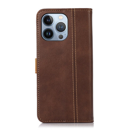 For iPhone 16 Pro Stitching Thread Calf Texture Leather Phone Case(Coffee) - iPhone 16 Pro Cases by buy2fix | Online Shopping UK | buy2fix