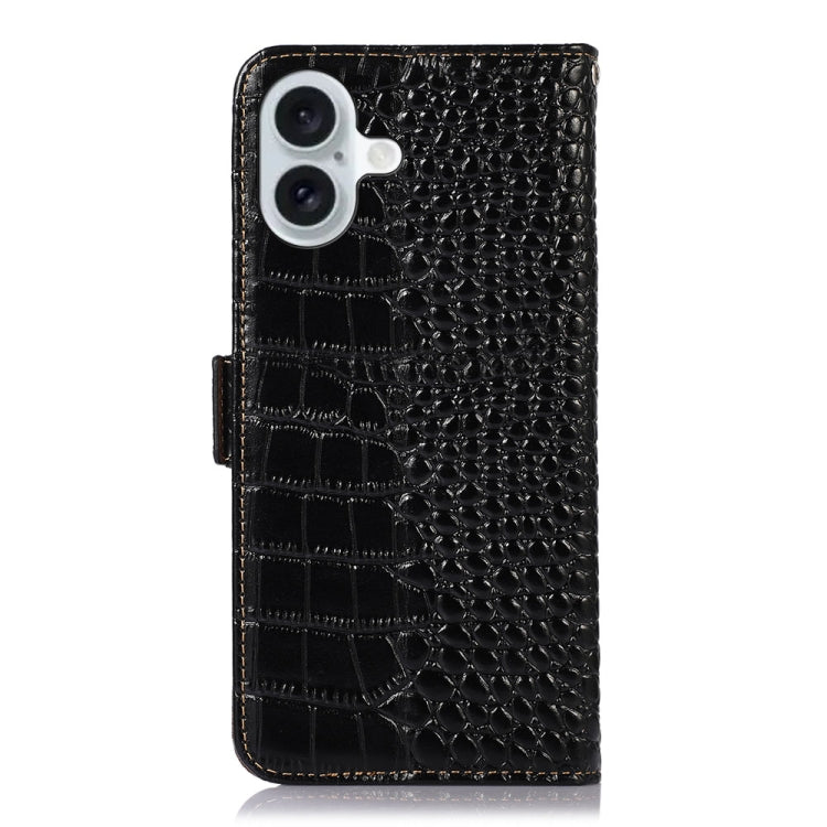 For iPhone 16 Crocodile Top Layer Cowhide Leather Phone Case(Black) - iPhone 16 Cases by buy2fix | Online Shopping UK | buy2fix