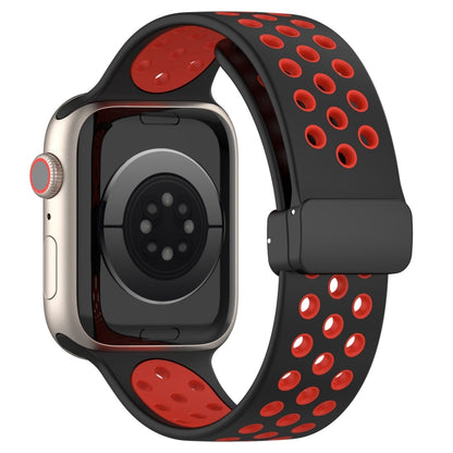 For Apple Watch 5 44mm Magnetic Buckle Silicone Watch Band(Black Red) - Watch Bands by buy2fix | Online Shopping UK | buy2fix