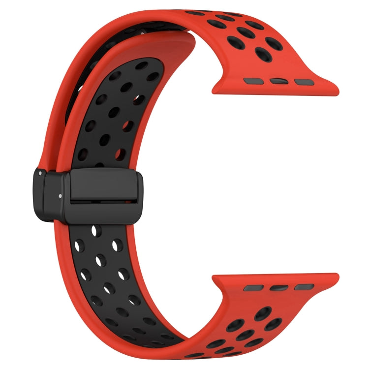 For Apple Watch 4 40mm Magnetic Buckle Silicone Watch Band(Red Black) - Watch Bands by buy2fix | Online Shopping UK | buy2fix