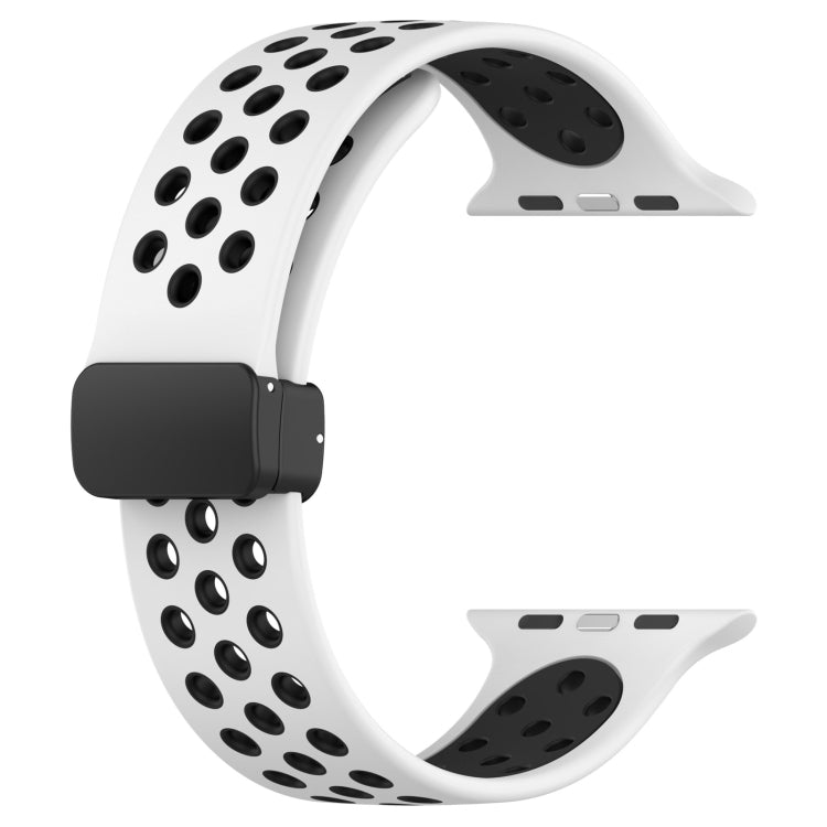 For Apple Watch Series 9 45mm Magnetic Buckle Silicone Watch Band(White Black) - Watch Bands by buy2fix | Online Shopping UK | buy2fix