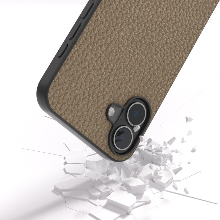 For iPhone 16 Plus ABEEL Genuine Leather Litchi Texture Phone Case(Grey) - iPhone 16 Plus Cases by buy2fix | Online Shopping UK | buy2fix