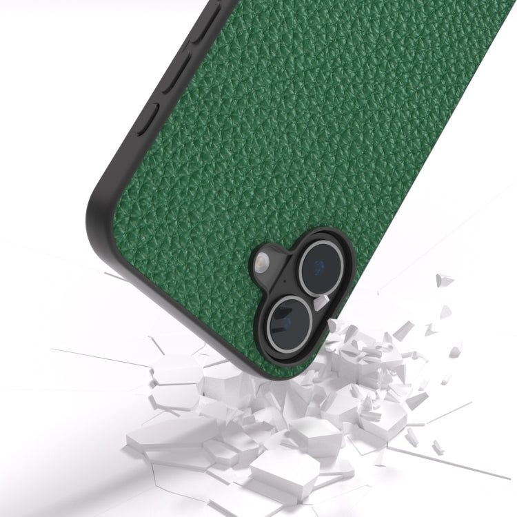 For iPhone 16 ABEEL Genuine Leather Litchi Texture Phone Case(Green) - iPhone 16 Cases by buy2fix | Online Shopping UK | buy2fix