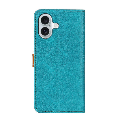 For iPhone 16 European Floral Embossed Leather Phone Case(Blue) - iPhone 16 Cases by buy2fix | Online Shopping UK | buy2fix