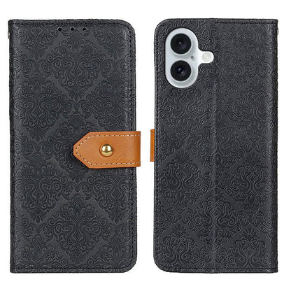 For iPhone 16 Plus European Floral Embossed Leather Phone Case(Black) - iPhone 16 Plus Cases by buy2fix | Online Shopping UK | buy2fix