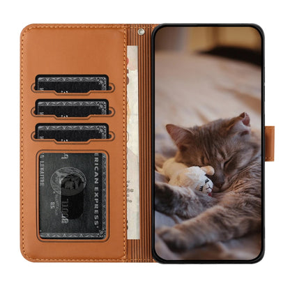 For iPhone 16 Cat Embossing Pattern Leather Phone Case with Lanyard(Brown) - iPhone 16 Cases by buy2fix | Online Shopping UK | buy2fix