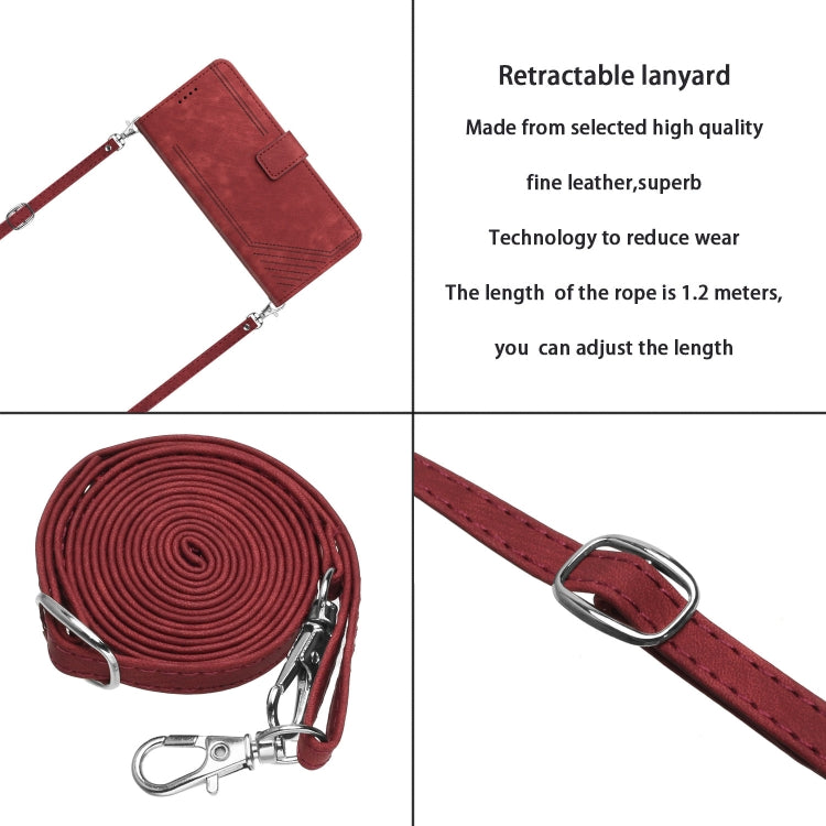For Xiaomi Redmi Note 13 Pro+ Skin Feel Stripe Pattern Leather Phone Case with Long Lanyard(Red) - Note 13 Pro+ Cases by buy2fix | Online Shopping UK | buy2fix