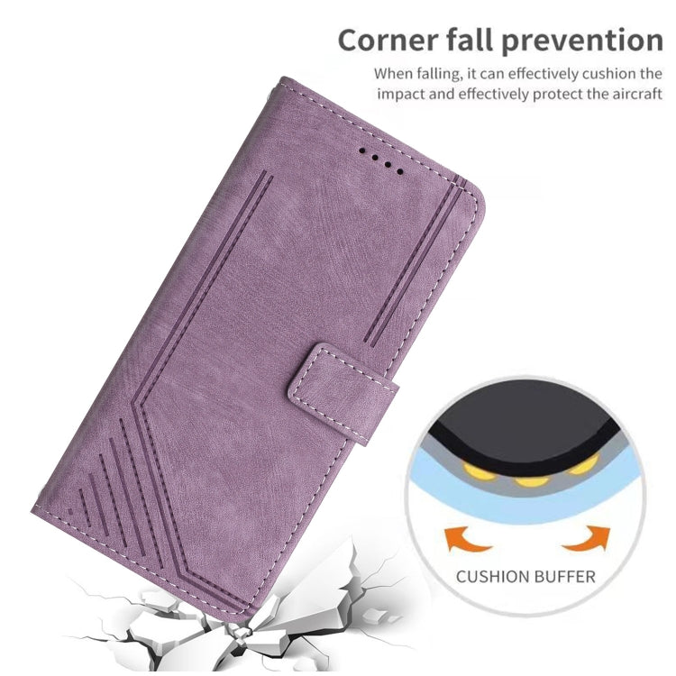 For Xiaomi 14 Skin Feel Stripe Pattern Leather Phone Case with Long Lanyard(Purple) - 14 Cases by buy2fix | Online Shopping UK | buy2fix