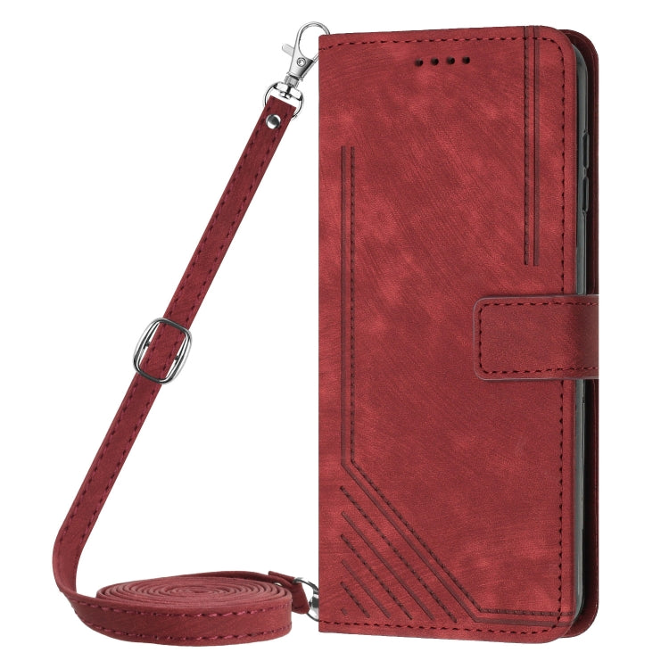 For Infinix Hot 40i Skin Feel Stripe Pattern Leather Phone Case with Lanyard(Red) - Infinix Cases by buy2fix | Online Shopping UK | buy2fix