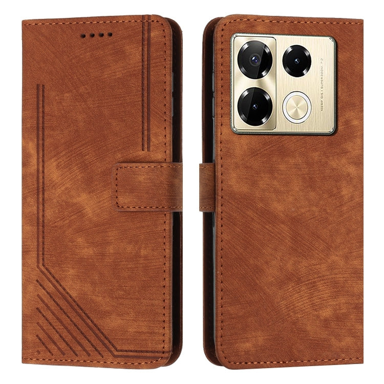 For Infinix Note 40 Pro 4G / 5G Skin Feel Stripe Pattern Leather Phone Case with Lanyard(Brown) - Infinix Cases by buy2fix | Online Shopping UK | buy2fix