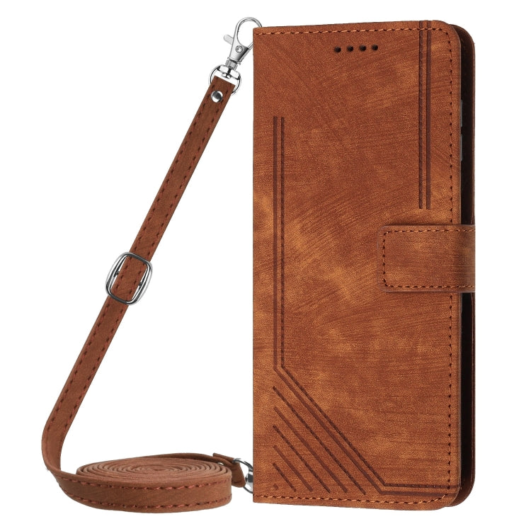 For Infinix Note 40 4G Skin Feel Stripe Pattern Leather Phone Case with Lanyard(Brown) - Infinix Cases by buy2fix | Online Shopping UK | buy2fix