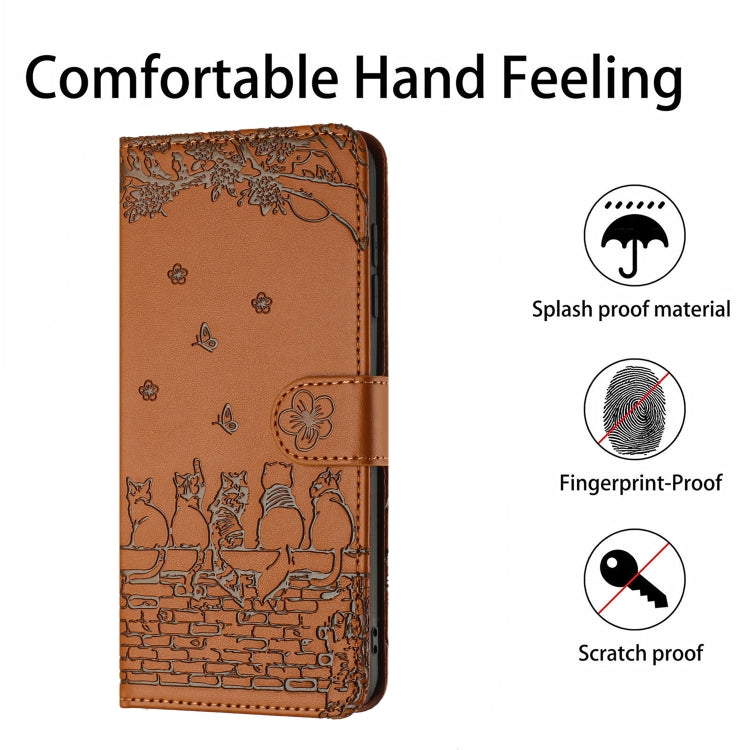 For Xiaomi Redmi Note 13 4G Cat Embossing Pattern Leather Phone Case with Lanyard(Brown) - Note 13 Cases by buy2fix | Online Shopping UK | buy2fix