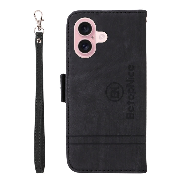 For iPhone 16 BETOPNICE Dual-side Buckle Leather Phone Case(Black) - iPhone 16 Cases by BETOPNICE | Online Shopping UK | buy2fix