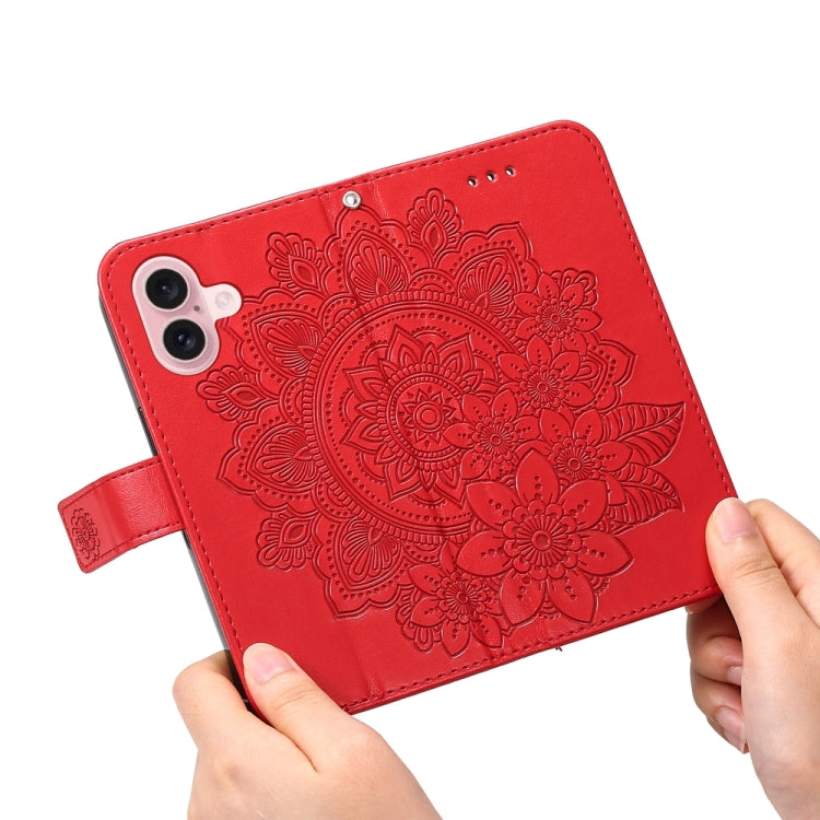 For iPhone 16 7-petal Flowers Embossing Leather Phone Case(Red) - iPhone 16 Cases by buy2fix | Online Shopping UK | buy2fix