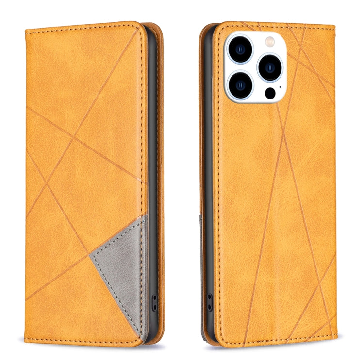 For iPhone 16 Pro Rhombus Texture Magnetic Leather Phone Case(Yellow) - iPhone 16 Pro Cases by buy2fix | Online Shopping UK | buy2fix