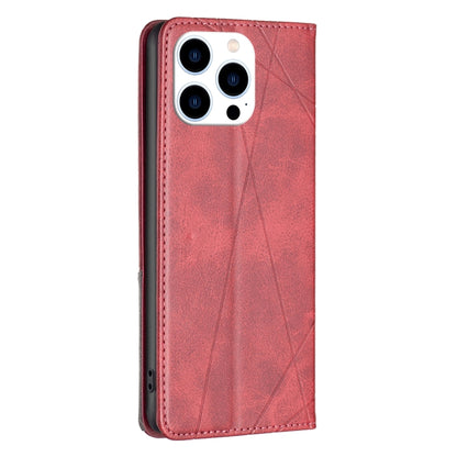 For iPhone 16 Pro Max Rhombus Texture Magnetic Leather Phone Case(Red) - iPhone 16 Pro Max Cases by buy2fix | Online Shopping UK | buy2fix