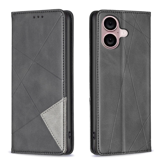 For iPhone 16 Plus Rhombus Texture Magnetic Leather Phone Case(Black) - iPhone 16 Plus Cases by buy2fix | Online Shopping UK | buy2fix