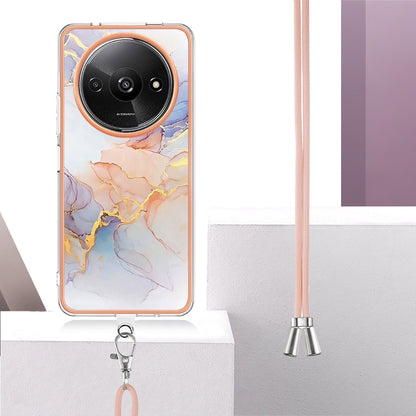 For Xiaomi Redmi A3 Electroplating IMD TPU Phone Case with Lanyard(White Marble) - Xiaomi Cases by buy2fix | Online Shopping UK | buy2fix