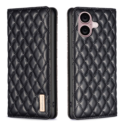 For iPhone 16 Plus Diamond Lattice Magnetic Leather Flip Phone Case(Black) - iPhone 16 Plus Cases by buy2fix | Online Shopping UK | buy2fix