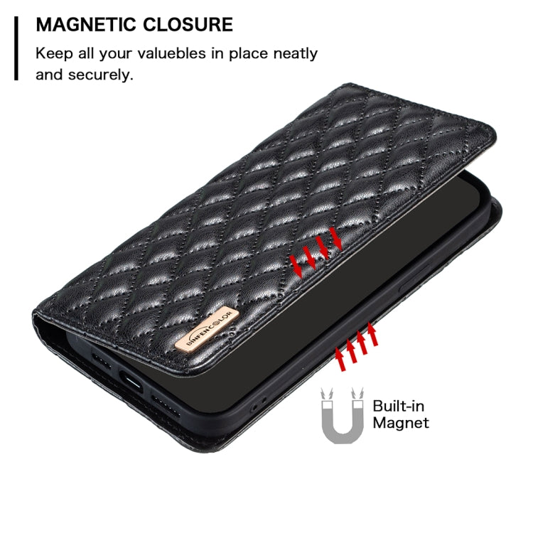 For iPhone 16 Plus Diamond Lattice Magnetic Leather Flip Phone Case(Black) - iPhone 16 Plus Cases by buy2fix | Online Shopping UK | buy2fix